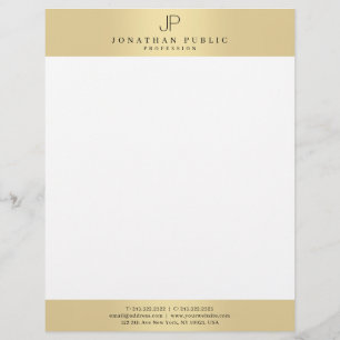 Trendy Elegant Monogram Modern Glamour Faux Gold Custom Letterhead