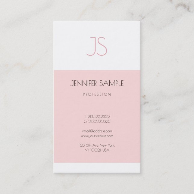 Trendy Elegant Monogram Sleek Design Pink Plain Business Card (Front)