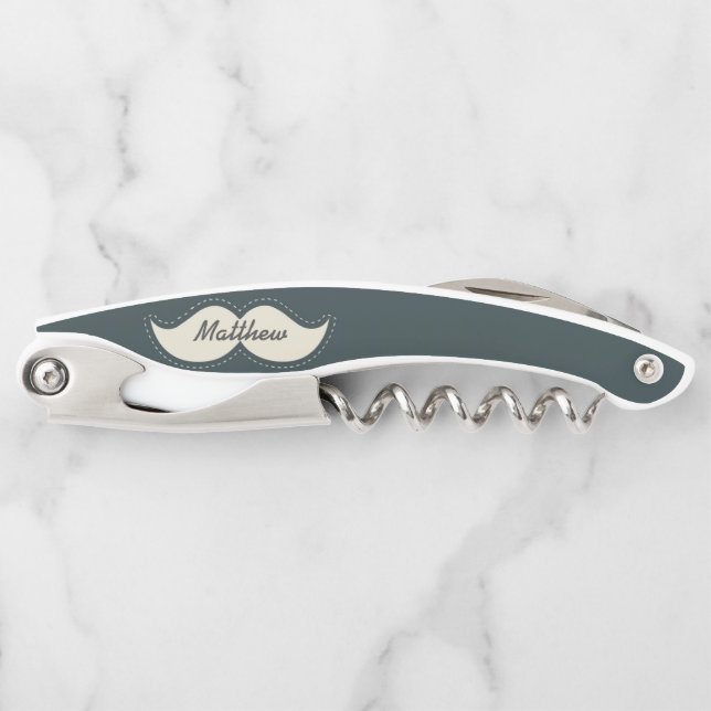 Trendy Elegant Moustache Personalised Corkscrew (Front)