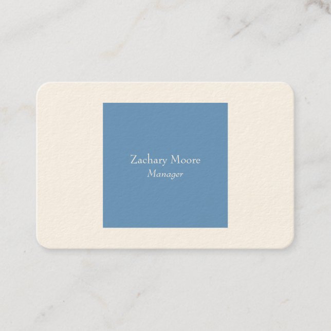 Trendy elegant plain simple minimalist blue white business card (Front)