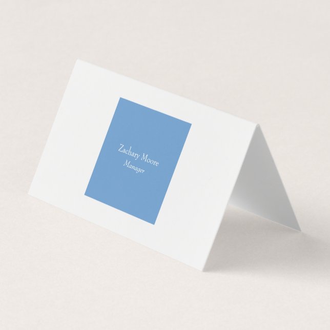 Trendy elegant plain simple minimalist blue white business card (Front)