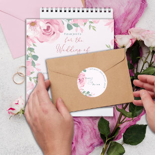 Trendy Elegant Pretty Blush Pink Florals Wedding Classic Round Sticker