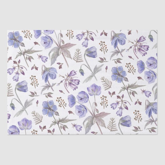 Trendy Elegant Purple Violet Wildflowers Party Tissue Paper (Front)