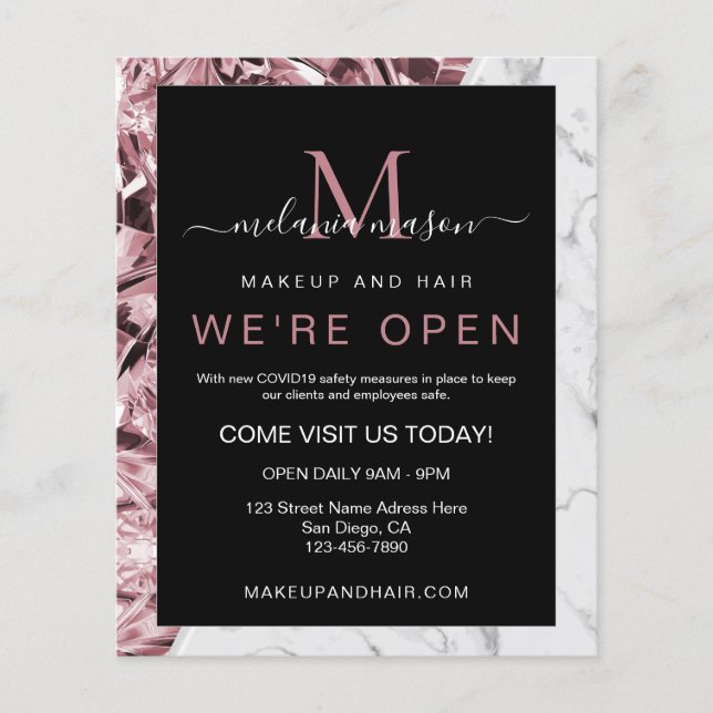 Trendy Elegant Realistic Pink Diamond White Marble Flyer (Front)