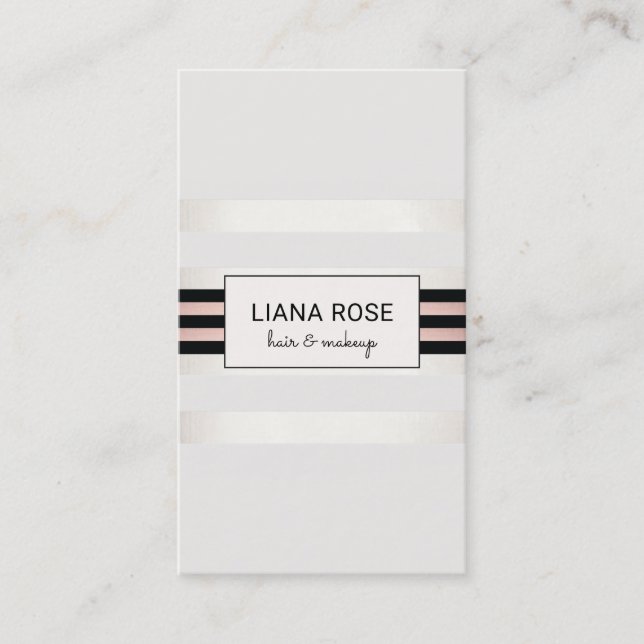Trendy Elegant Rose Gold Black Stripes Beauty Business Card (Front)