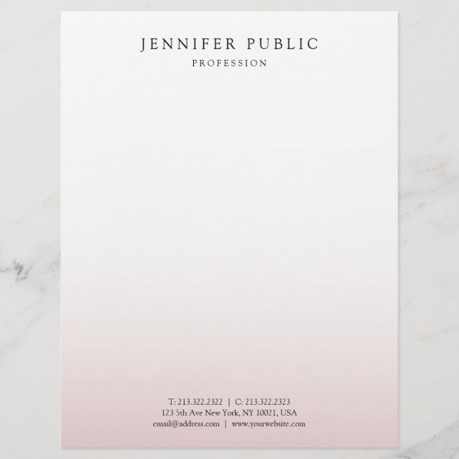 Trendy Elegant Rose Gold White Modern Template Custom Letterhead (Front)