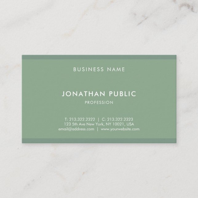 Trendy Elegant Sage Green Modern Professional Cool Business Card (Front)