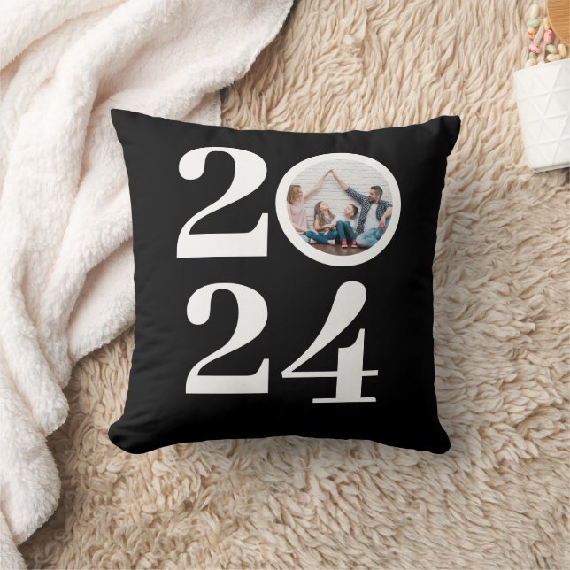 Trendy Elegant Script Happy New Year One Photo Cushion (Blanket)