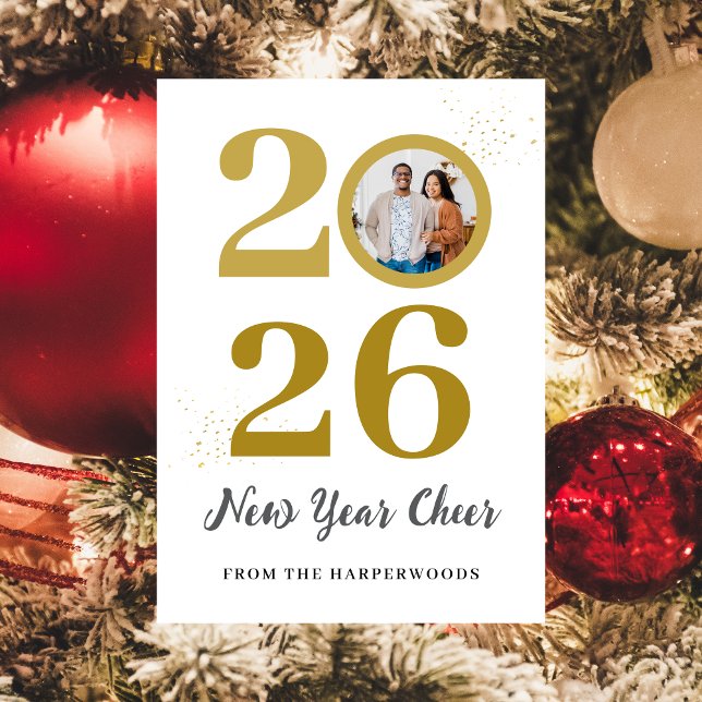 Trendy Elegant Script Happy New Year One Photo Holiday Card (Creator Uploaded)