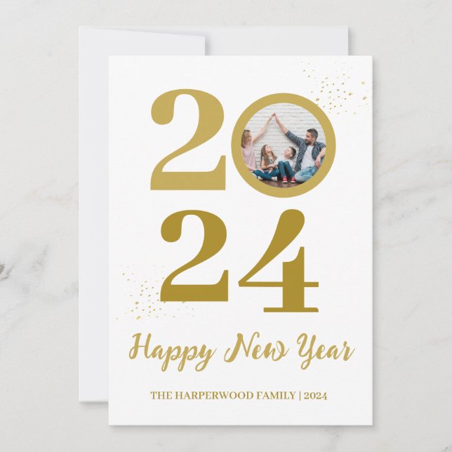 Trendy Elegant Script Happy New Year One Photo Holiday Card (Front)