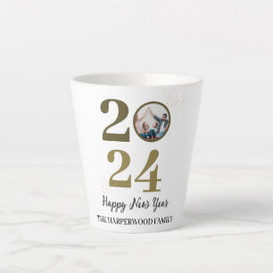 Trendy Elegant Script Happy New Year One Photo Latte Mug