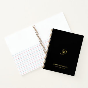 Trendy Elegant Script Monogrammed Black And Gold Notebook