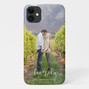 Trendy Elegant Script Typography Family Photo iPhone 11 Case