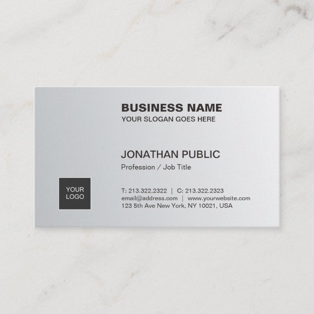Trendy Elegant Silver Sleek Chic Plain Corporate Business Card (Front)