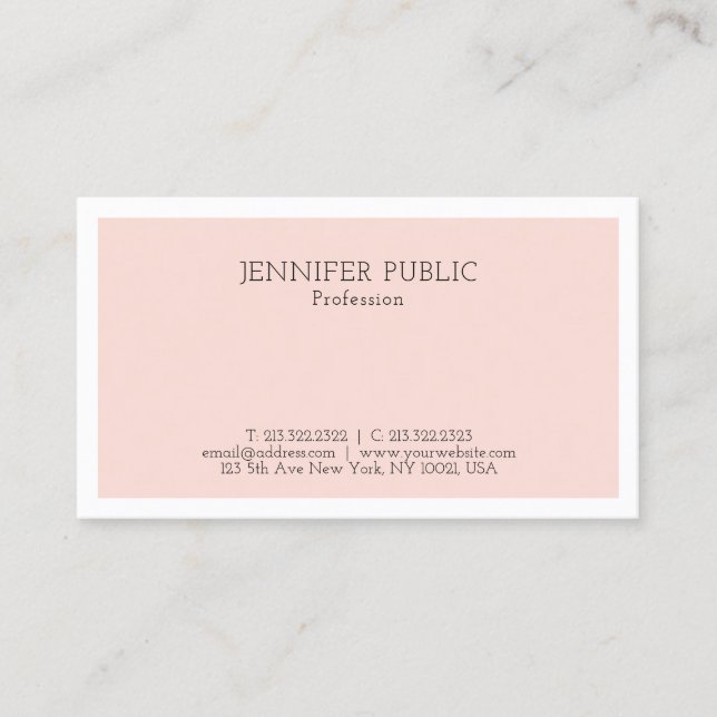 Trendy Elegant Simple Design Blush Pink Plain Business Card (Front)