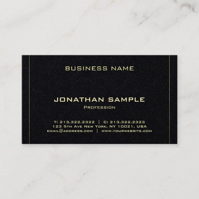 Trendy Elegant Sleek Black Gold Design Luxury Business Card (Front)