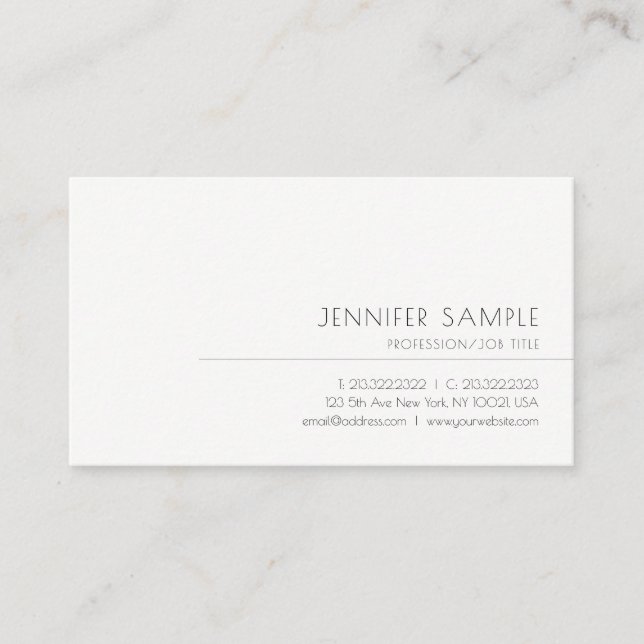 Trendy Elegant Sleek Professional Modern Plain Top Business Card (Front)