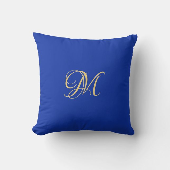 Trendy Elegant Solid Royal Blue Name Monogram Cushion (Front)