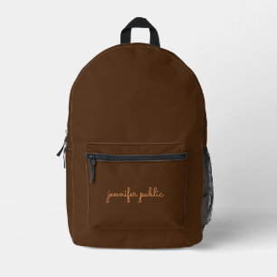 Trendy Elegant Typography Name Brown Solid Colour Printed Backpack