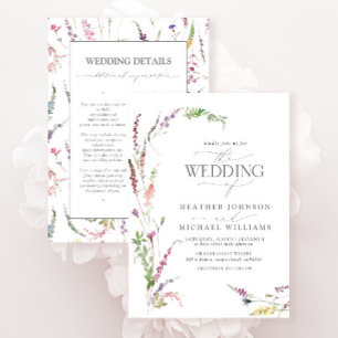 Trendy Elegant Wildflower Floral Details Wedding Invitation