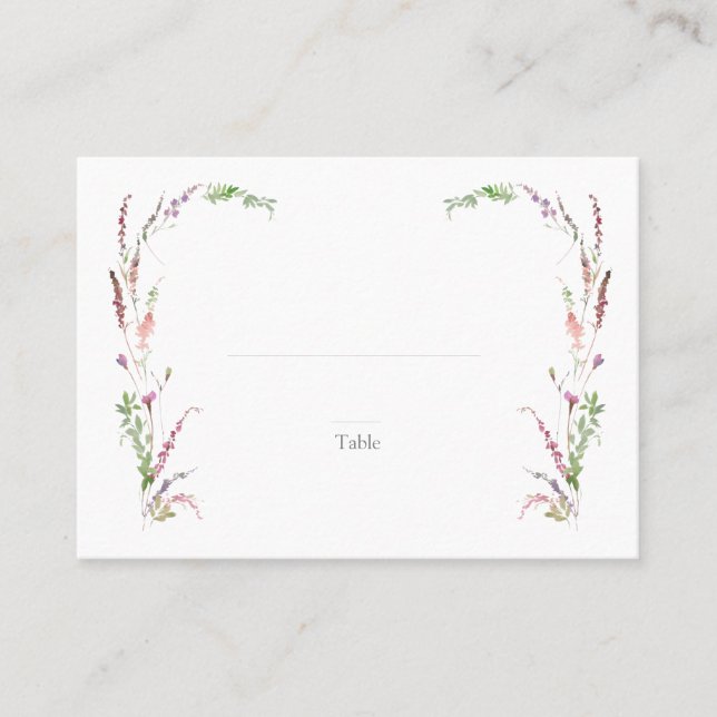Trendy Elegant Wildflower Floral Wedding Escort Place Card (Front)