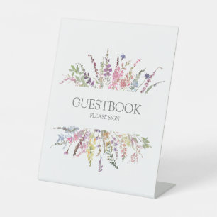 Trendy Elegant Wildflower Floral Wedding Guestbook Pedestal Sign