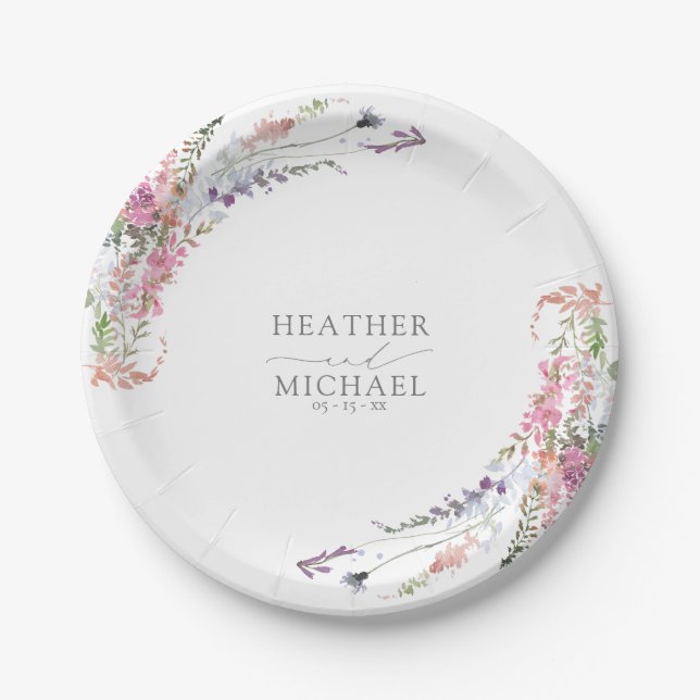 Trendy Elegant Wildflower Floral Wedding Paper Plate (Front)