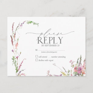 Trendy Elegant Wildflower Floral Wedding RSVP Invitation Postcard
