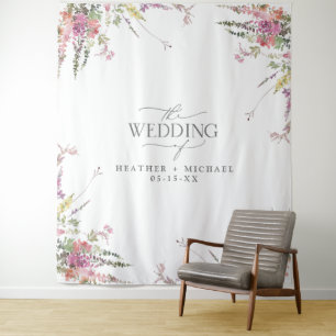 Trendy Elegant Wildflower Floral Wedding Tapestry