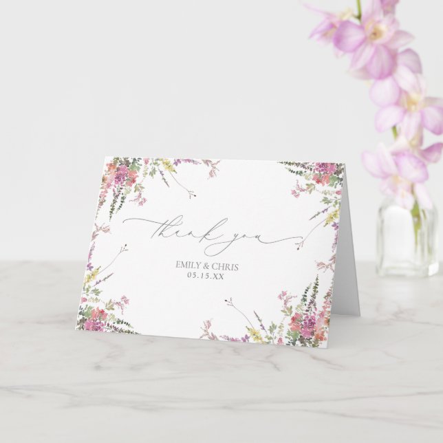 Trendy Elegant Wildflower Floral Wedding Thank You Card (Orchid)