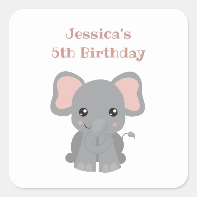 Trendy Elephant Safari Birthday Party  Square Sticker (Front)