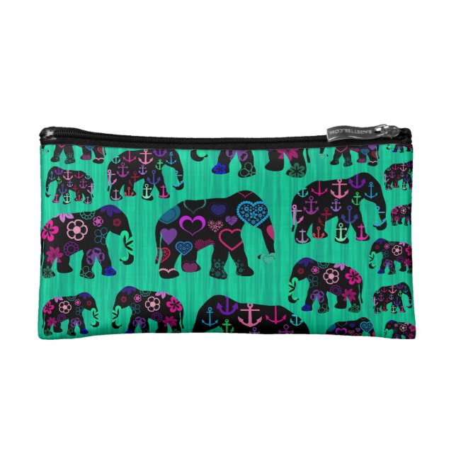 Trendy Elephants with flowers anchors hearts Cosmetic Bag (Front)