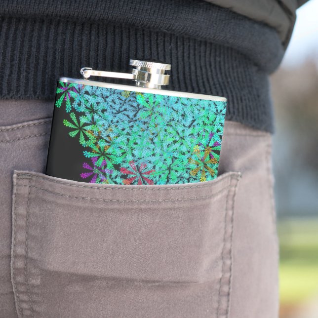 Trendy Emerald Green Fractal on Black   Hip Flask (In Situ)