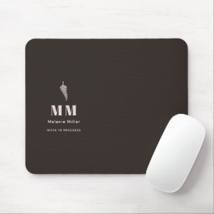 Trendy Espresso Brown Botanical Fern Custom Name Mouse Mat
