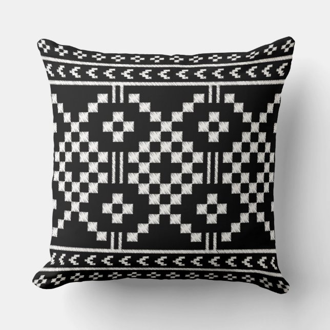 Trendy Ethnic pattern black and white geometric Cushion (Front)