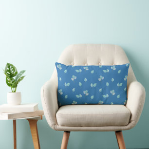 Trendy Eucalyptus Leaves On French Blue  Lumbar Cushion