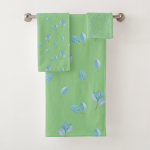 Trendy Eucalyptus Leaves On Sage Bath Towel Set