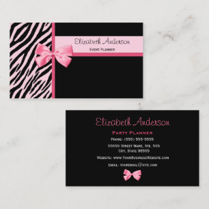 Trendy Event Planner Pink and Black Zebra With Bow Business Card