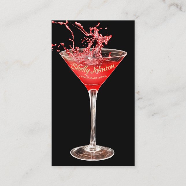 Trendy Events Bartender Edgy Red Splash Business Card (Front)