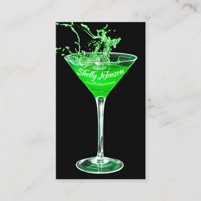 Trendy Events Bartender Neon Green Splash Business Card (Front)
