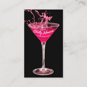 Trendy Events Bartender Neon Hot Pink Splash Business Card