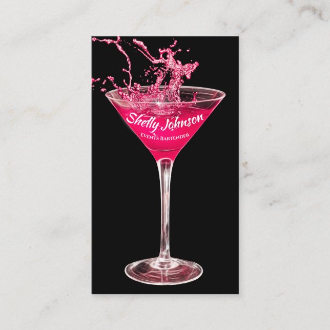 Trendy Events Bartender Neon Hot Pink Splash Business Card (Front)