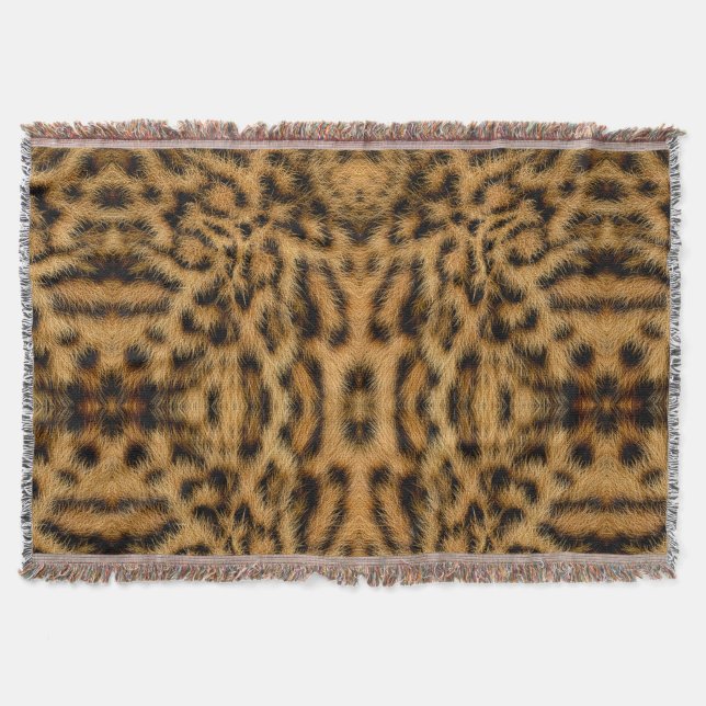 Trendy Exotic Leopard Fur Pattern Animal Print Throw Blanket (Front)