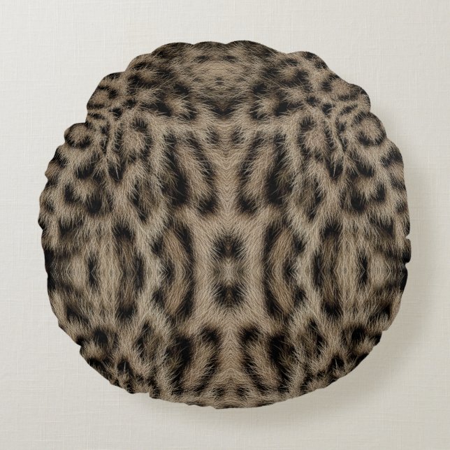 Trendy Exotic Snow Leopard Pattern Animal Print Round Cushion (Front)