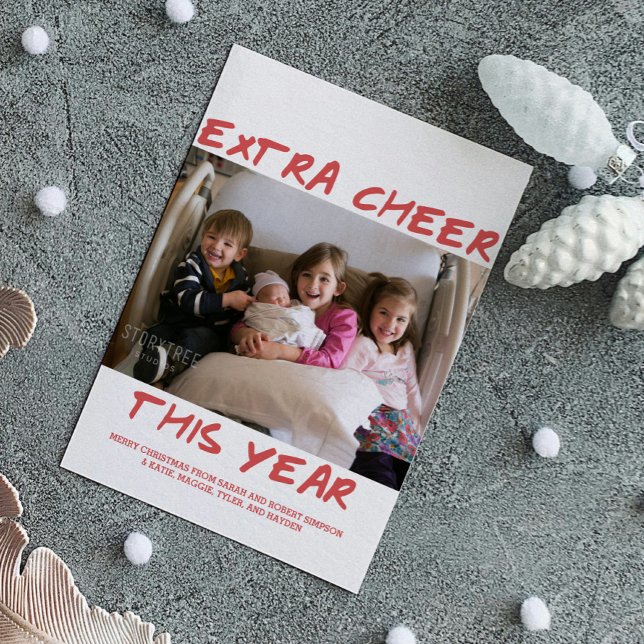 Trendy Extra Cheer This Year Photo Card | Red (Red Trendy Extra Cheer This Year Holiday Photo Card)