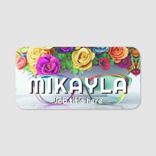 Trendy Eyeglasses  and Flowers  Name Tag