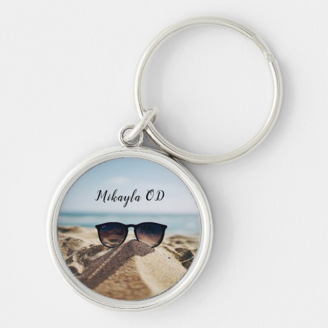 Trendy Eyeglasses on a Beach Optical     Key Ring (Front)
