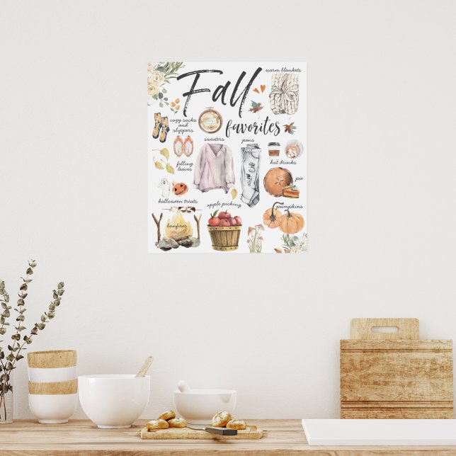 Trendy Fall Favorites | Watercolor Illustrations Poster (Kitchen)