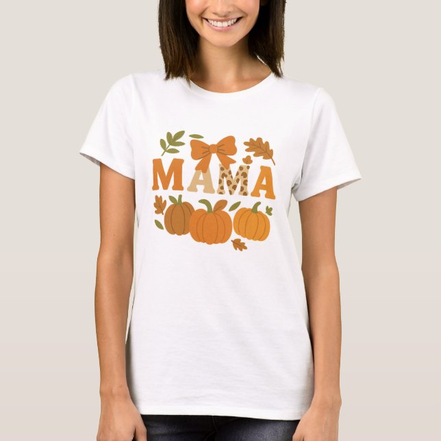 Trendy Fall Mama Leopard Pumpkin T-Shirt (Front)