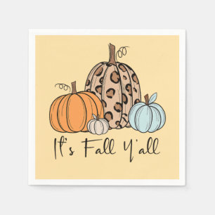 Trendy Fall Pumpkin “It’s Fall Y’all” Quote Napkin